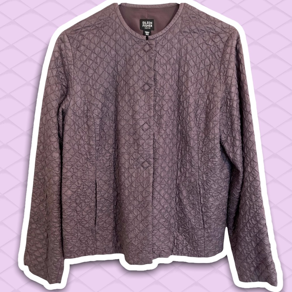 Eileen Fisher Purple Silk Diamond Quilted Jacket